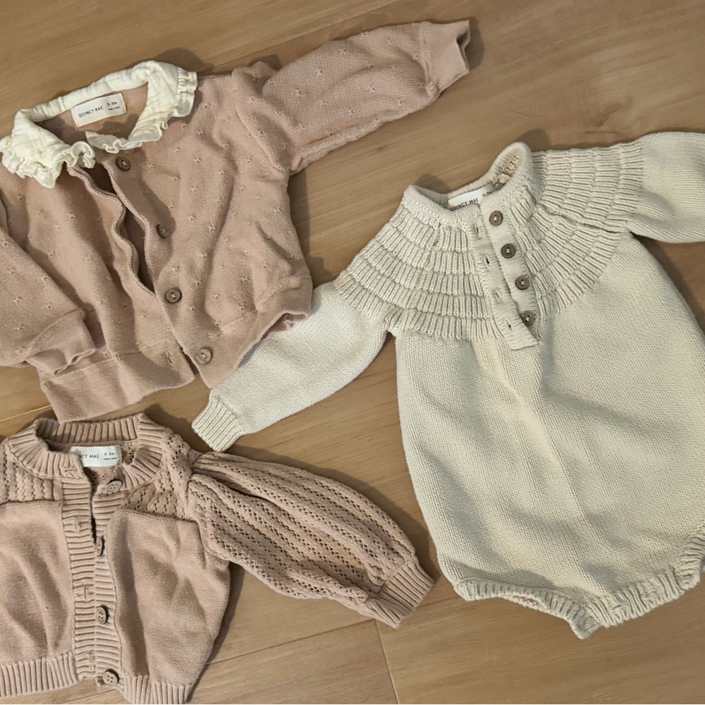 Quincy Mae Baby Knit Cardigans and Romper Set 0-3 Months
